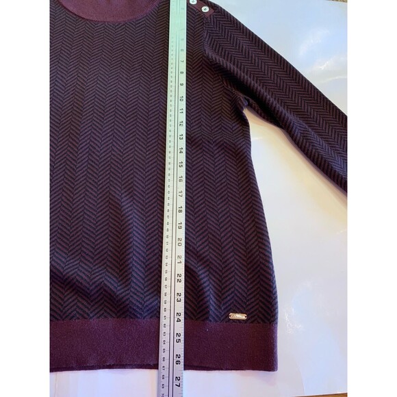 Calvin Klein Wine Chevron Sweater Button Shoulder Quiet Luxury Sz Lg Soft Cozy - Picture 6 of 10